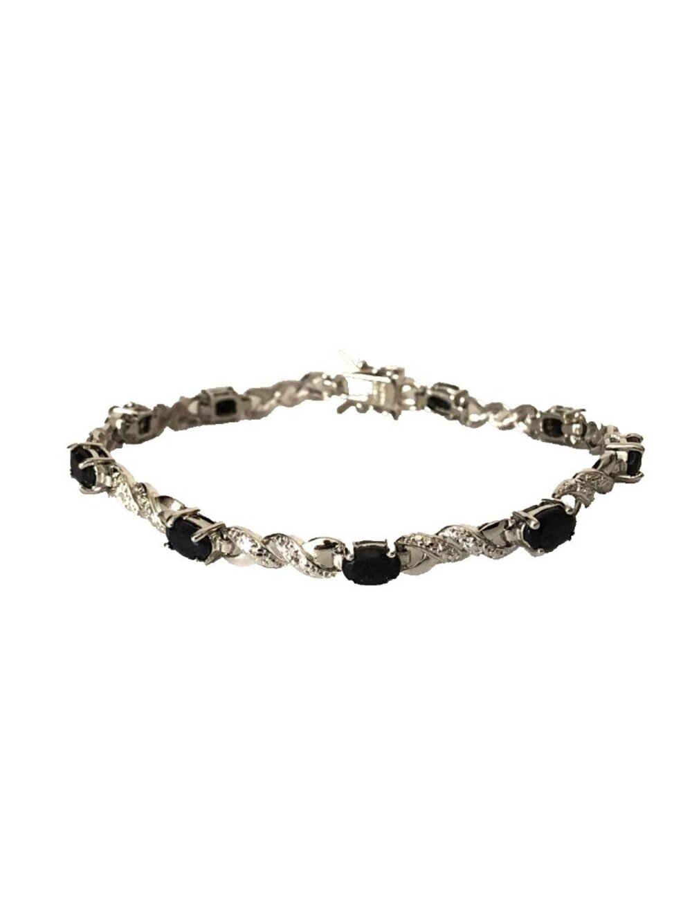 Blue Sapphire Sterling Silver 925 Double Link Tennis Bracelet Estate Find 7.25"